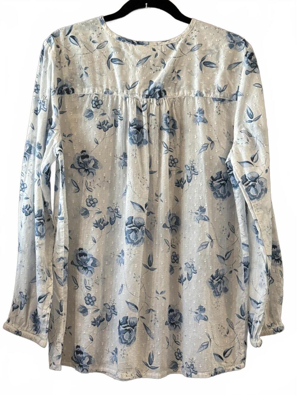 NorthStyle White and Blue Floral Long Sleeve Blouse, Size L - Picture 4 of 7